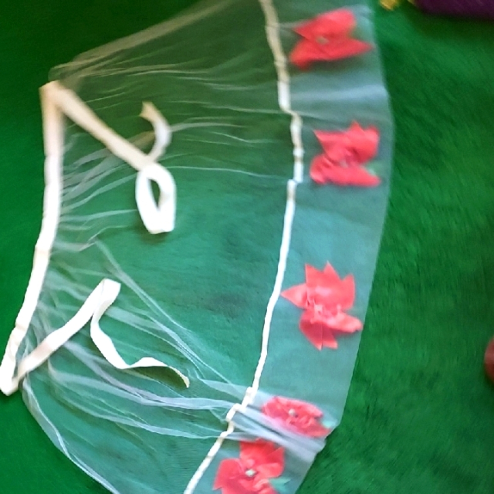 White Sheer Apron With Red Bows